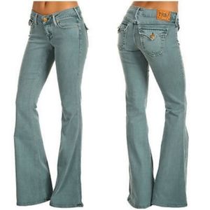 True Religion Jeans Raegan Lowrise Bell Flare Slate Lonestar Pocket Size 32
